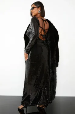 Robe Colonne Maxi à Paillettes avec Dos Noué