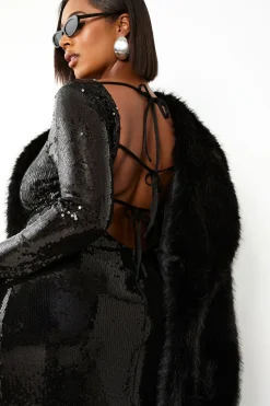 Robe Colonne Maxi à Paillettes avec Dos Noué