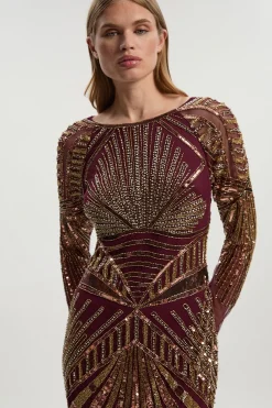 KarenMillen Robe Colonne Premium à Manches Longues Ornée de Cristaux Miroir Tissés<Femme Robes À Manches Longues|Robes