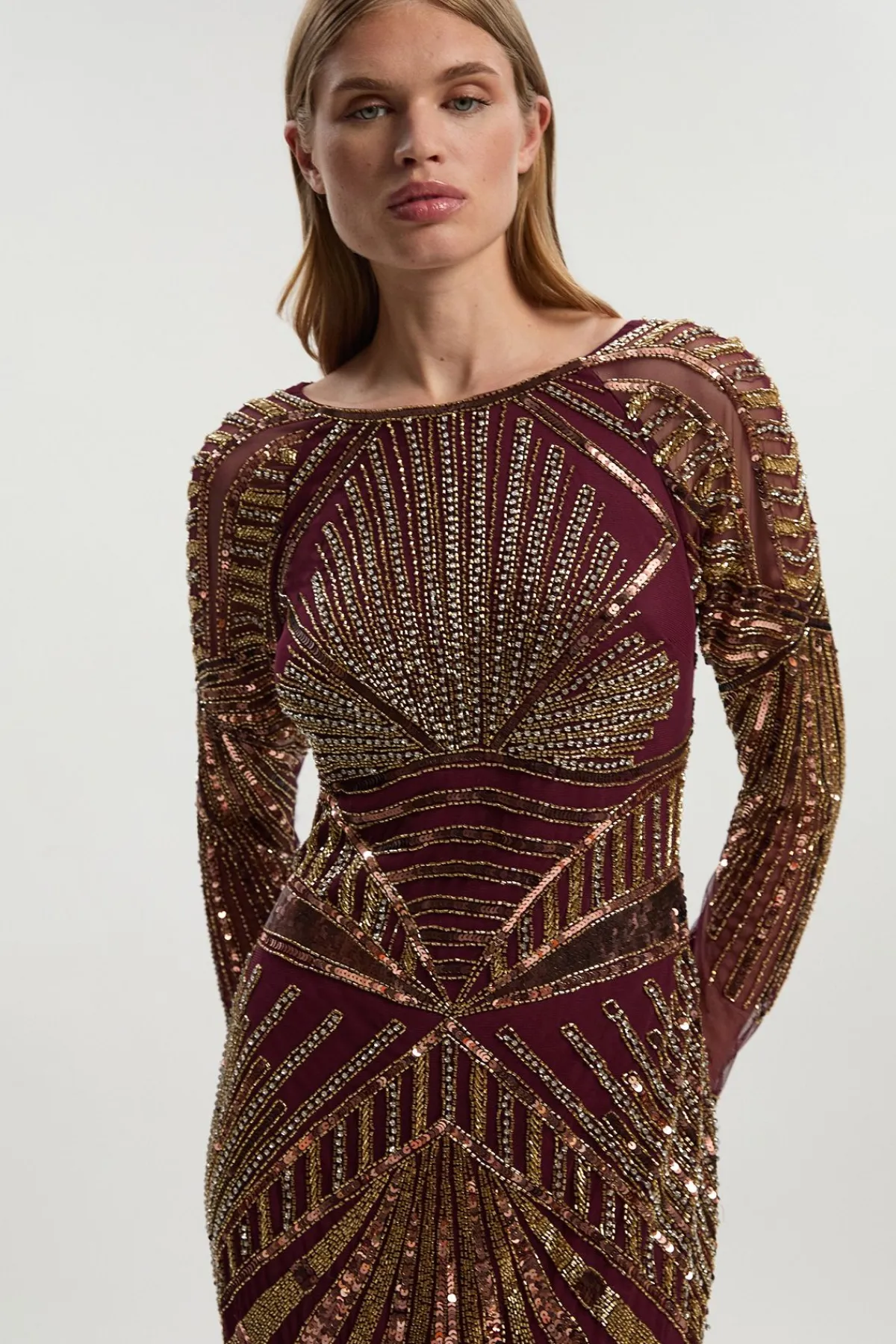KarenMillen Robe Colonne Premium à Manches Longues Ornée de Cristaux Miroir Tissés<Femme Robes À Manches Longues|Robes