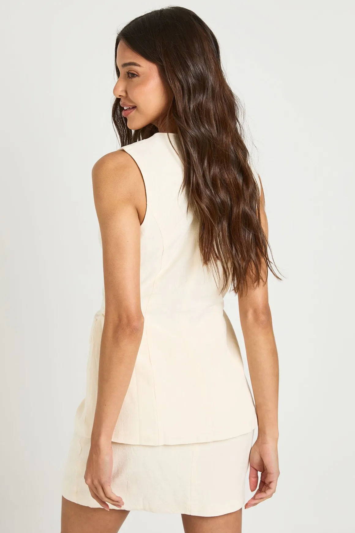 Robe Courte Ajustée 2 En 1 Aspect Lin