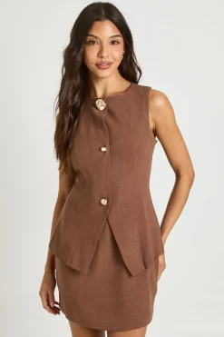 Robe Courte Ajustée 2 En 1 Aspect Lin
