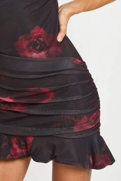 Robe Courte Asymétrique Froncée À Imprimé Floral Pour Grande Taille