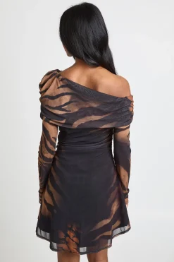 Robe Courte Asymétrique à Imprimé Animal Tonal