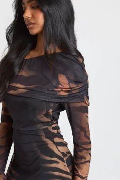 Robe Courte Asymétrique à Imprimé Animal Tonal