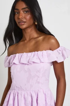 boohoo Robe Courte Bardot À Fleurs Texturées<Femme Robes Patineuses|Robes