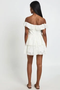 Robe Courte Bardot À Fleurs Texturées