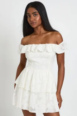 Robe Courte Bardot À Fleurs Texturées