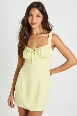 Robe Courte À Bretelles Avec Bustier Froncé Effet Lin