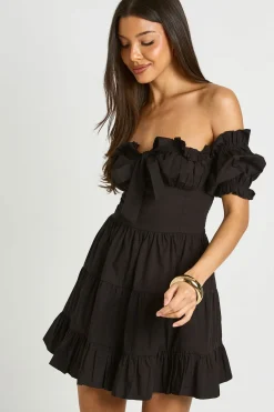 boohoo Robe Courte À Buste Froncé Et Manches Bouffantes<Femme Robes Patineuses|Robes