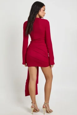 Robe Courte Cache-cœur Texturée Avec Nœud Devant