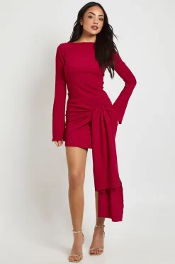 Robe Courte Cache-cœur Texturée Avec Nœud Devant
