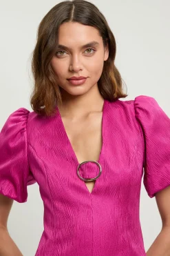 KarenMillen Robe Courte Cintrée À Encolure En V Ornée D'un Détail Et Manches Bouffantes<Femme Robe Invitée Mariage|Toutes Les Robes