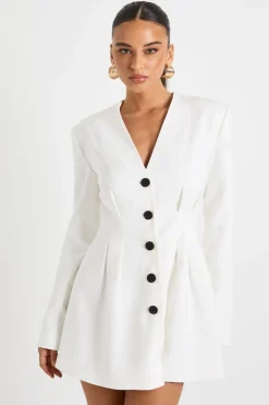 Robe Courte Cintrée Sans Col À Manches Longues