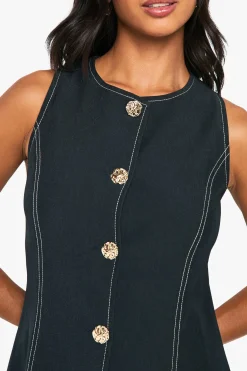 Robe Courte Cintrée Sans Manches Petite Taille Avec Boutons Dorés