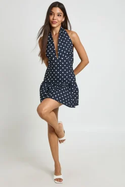 boohoo Robe Courte Col Licou À Pois<Femme Robes Moulantes|Pois