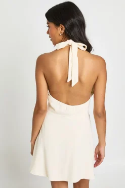 boohoo Robe Courte Dos Nu Froncée Au Buste Col Licou Effet Lin<Femme Robes Patineuses|Robes