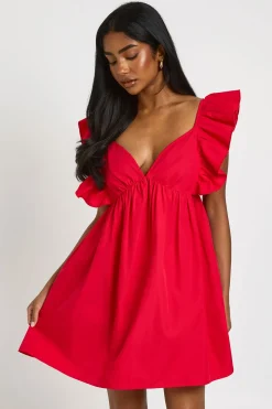 Robe Courte Dos Ouvert À Volants Sur Les Épaules