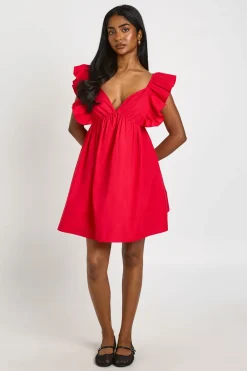 Robe Courte Dos Ouvert À Volants Sur Les Épaules