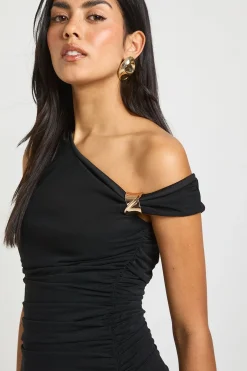 Robe Courte Drapée À Détail Asymétrique