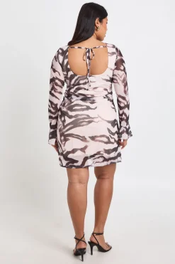 Robe Courte Droite Froncée À Imprimé Zèbre Grande Taille
