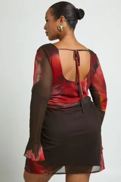 Robe Courte Droite Froncée À Imprimé Floral Grande Taille