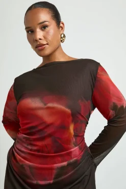 Robe Courte Droite Froncée À Imprimé Floral Grande Taille