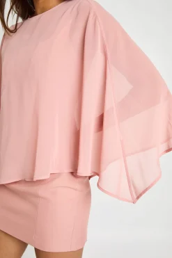 Robe Courte À Détail Corset Avec Cape En Mousseline