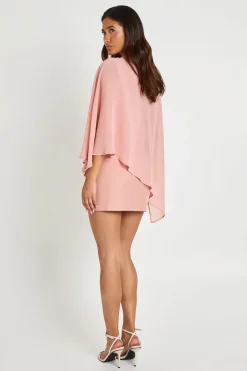 Robe Courte À Détail Corset Avec Cape En Mousseline