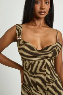 Robe Courte À Détail Corset Imprimé Zèbre Tonal