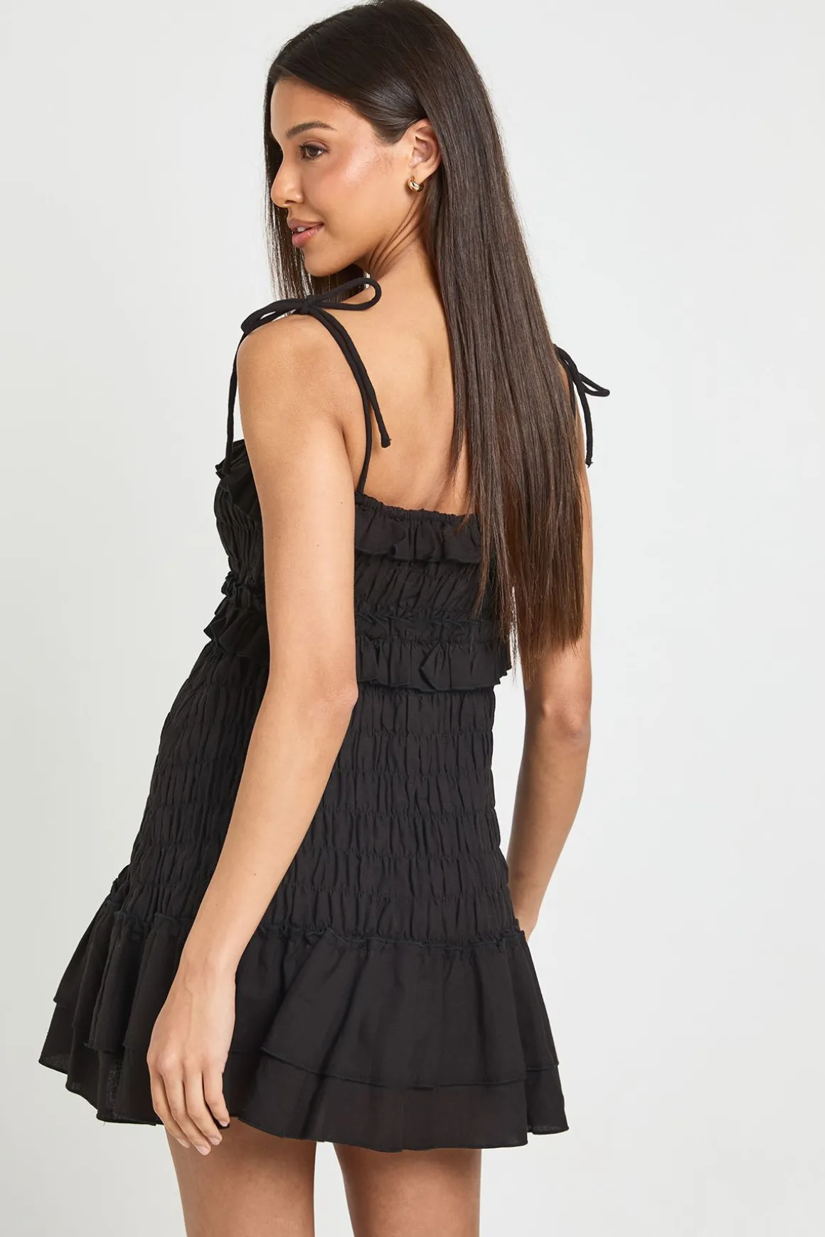 Robe Courte À Effet Lin Froncé Avec Ourlet À Volants