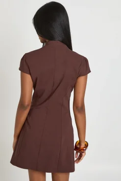 Robe Courte En Bengaline À Col Montant Avec Découpe Goutte D'eau