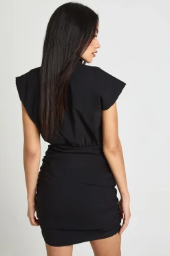 Robe Courte En Bengaline À Col V Avec Jupe Froncée