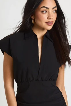 Robe Courte En Bengaline À Col V Avec Jupe Froncée