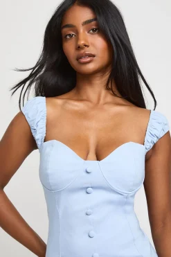 Robe Courte En Bengaline À Manches Courtes Avec Détail Poitrine Structuré