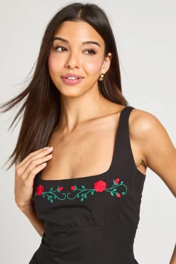 Robe Courte À Encolure Carrée Et Jupe Ample Brodée