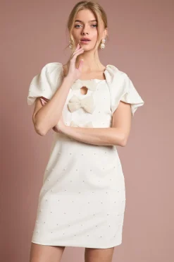 Oasis Robe Courte En Crêpe À Manches Bouffantes Ornée De Perles Et Nœuds<Femme Robes|Toutes Les Robes