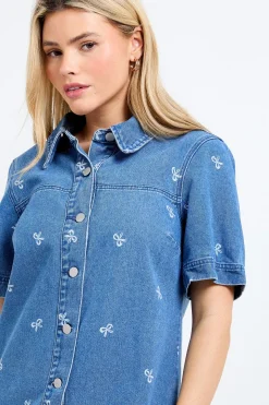 Robe Courte En Denim Avec Nœud Devant