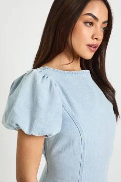 Robe Courte En Denim À Manches Bouffantes