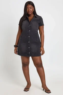 Robe Courte En Denim À Manches Courtes Style Western Plus