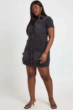 Robe Courte En Denim À Manches Courtes Style Western Plus