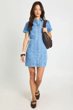 Robe Courte En Denim Western À Manches Courtes Pour Grandes Tailles