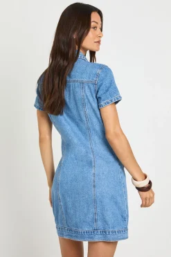 Robe Courte En Denim Western À Manches Courtes Pour Grandes Tailles
