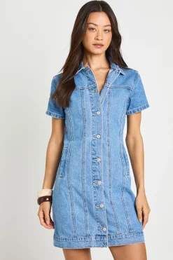 Robe Courte En Denim Western À Manches Courtes Pour Grandes Tailles