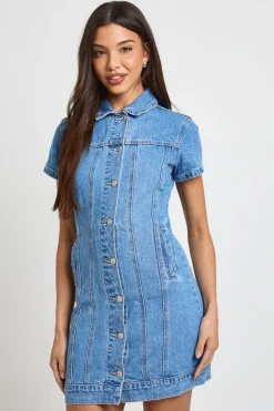 Robe Courte En Denim Western À Manches Courtes