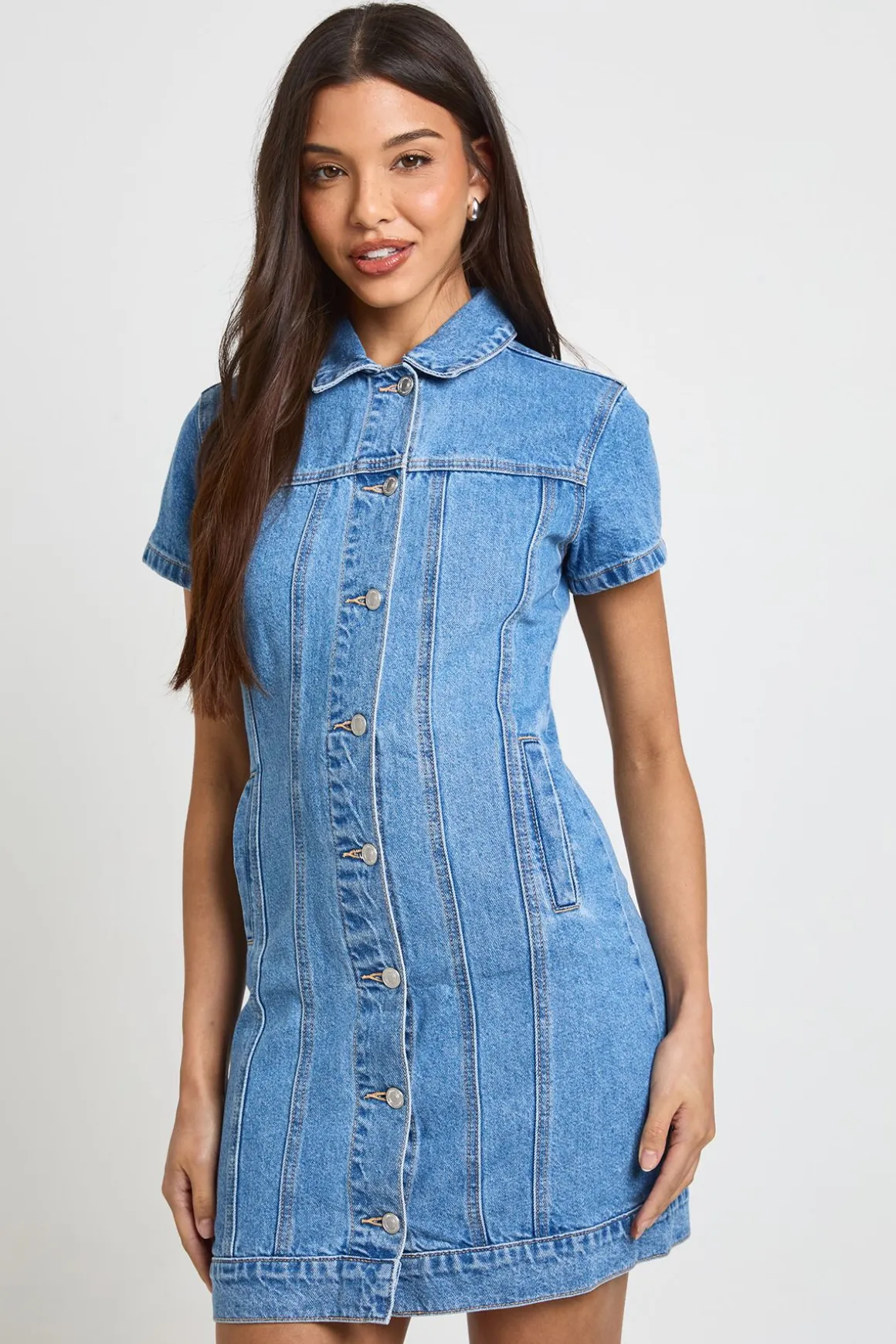 Robe Courte En Denim Western À Manches Courtes