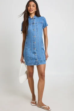 Robe Courte En Denim Western À Manches Courtes