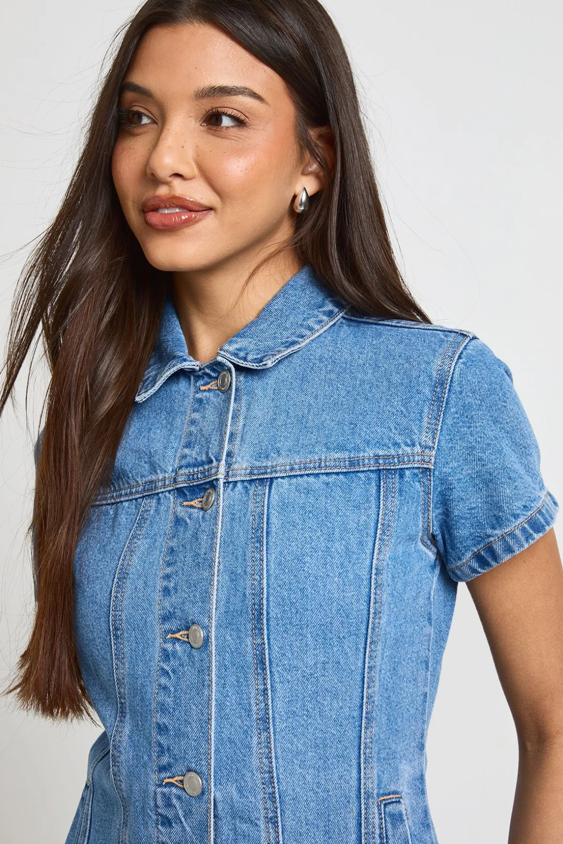 Robe Courte En Denim Western À Manches Courtes