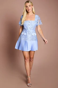 Coast Robe Courte En Dentelle Et Satin À Encolure Carrée Avec Boutons Perle Petite<Femme Robes Mi-Longues|Satin Et Dentelle