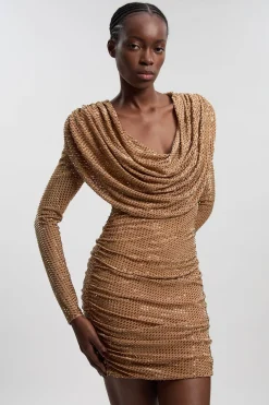 Robe Courte En Jersey À Col Bénitier Ornée De Cristaux Premium